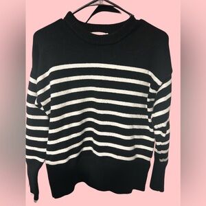 Philosophy Black & White Striped Crewneck Sweater